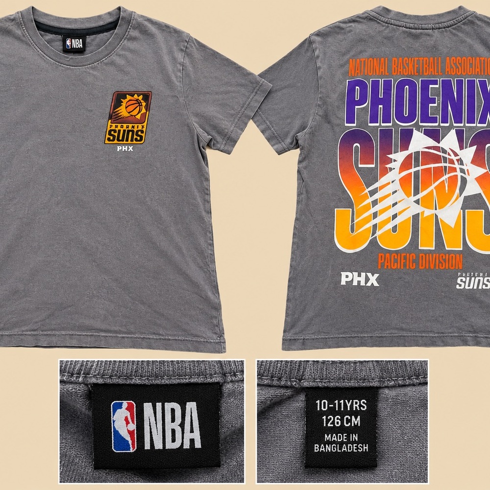 NBA Phoenix Suns Gray Tee with Purple & Orange Graphics
